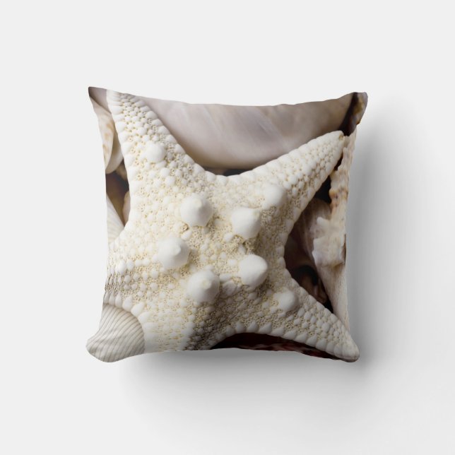 Sea Shell Starfish Background - Beach Shells Throw Pillow (Front)