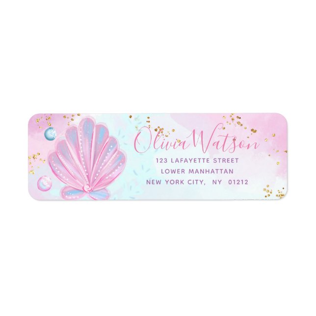 Sea Shell Under The Sea Mermaid Baby Shower Label (Front)