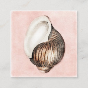 Sea Shell - Watercolor Beach Decor Coral Peach Square Business Card
