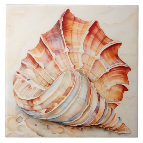 Sea Shell Watercolor Ceramic Tile