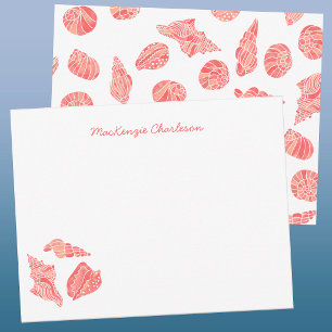 Sea Shell Watercolor Coastal Personalized Coral Note Card