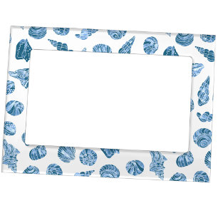 Sea Shell Watercolor Nautical Coastal Blue Magnetic Frame