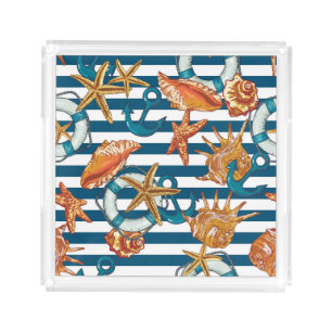 Sea Shells And Anchor Pattern Acrylic Tray