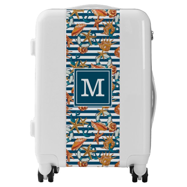 Sea Shells And Anchor Pattern| Add Your Initial Luggage (Front)