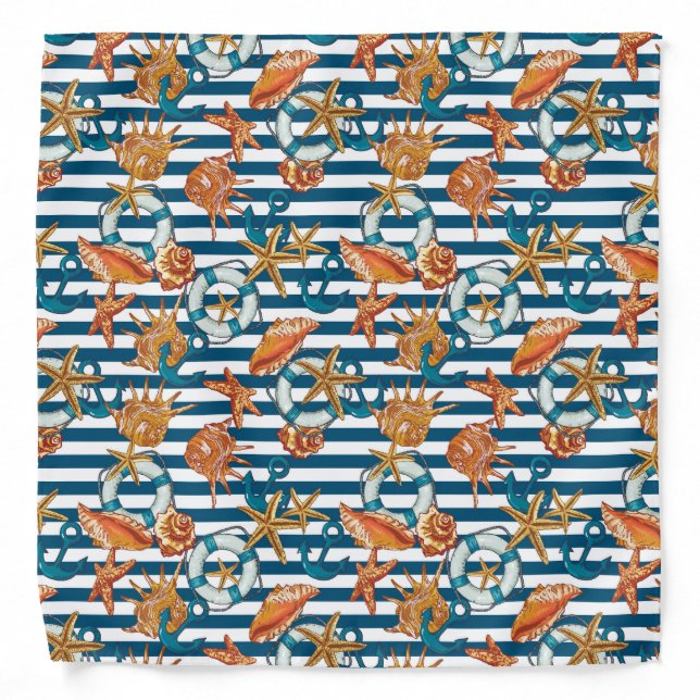 Sea Shells And Anchor Pattern Bandana (Front)