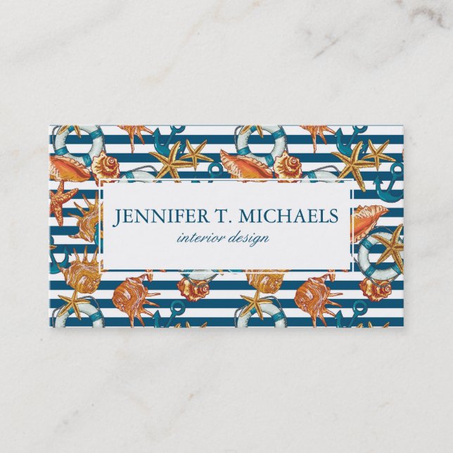 Sea Shells And Anchor Pattern Business Card (Front)