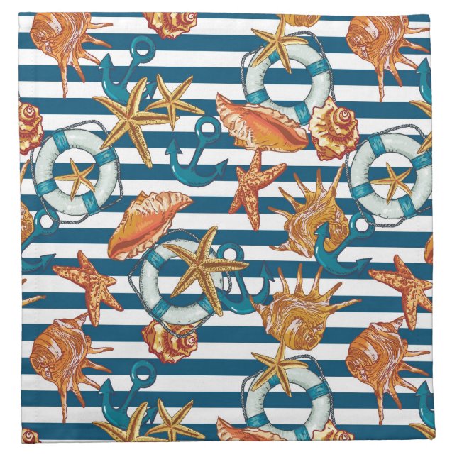 Sea Shells And Anchor Pattern Cloth Napkin (Front)
