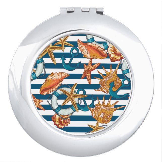Sea Shells And Anchor Pattern Compact Mirror (Front)