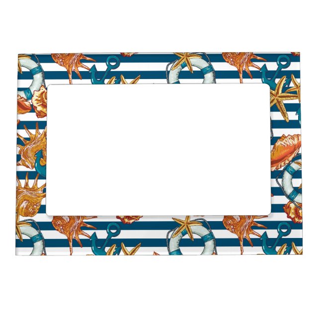 Sea Shells And Anchor Pattern Magnetic Photo Frame (Front)