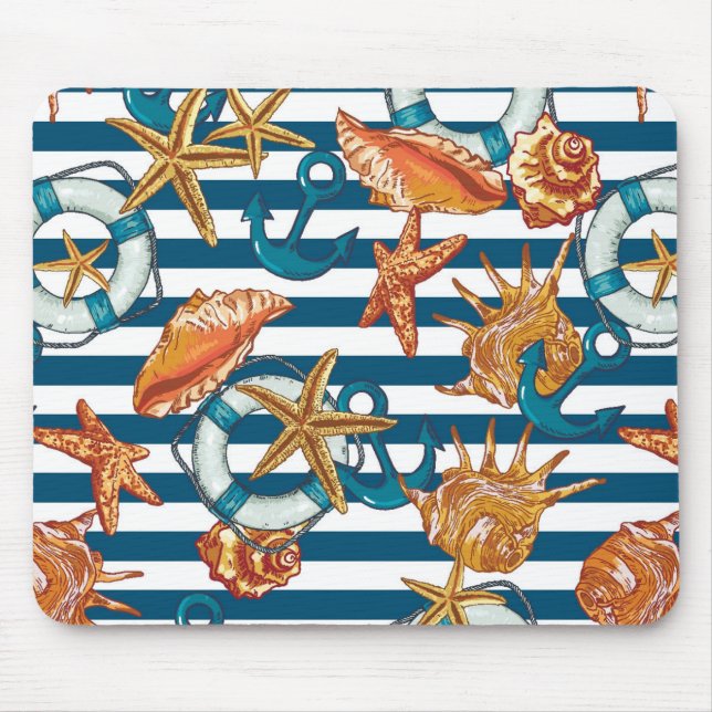 Sea Shells And Anchor Pattern Mouse Pad (Front)