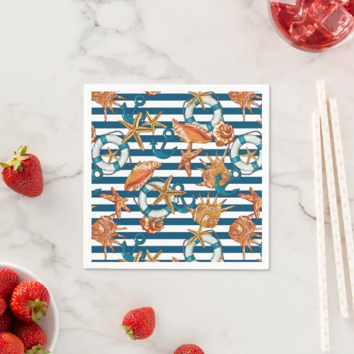 Sea Shells And Anchor Pattern Napkins