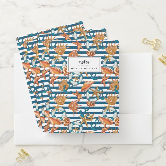 Sea Shells And Anchor Pattern Pocket Folder (In Situ)