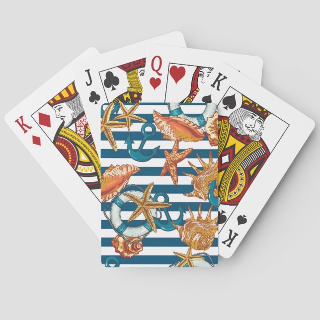 Sea Shells And Anchor Pattern Poker Cards (Back)