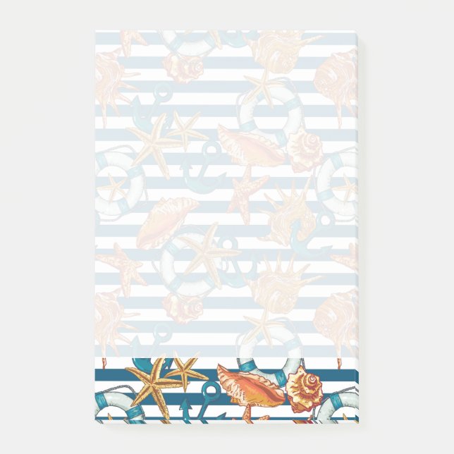 Sea Shells And Anchor Pattern Post-it Notes (Front)