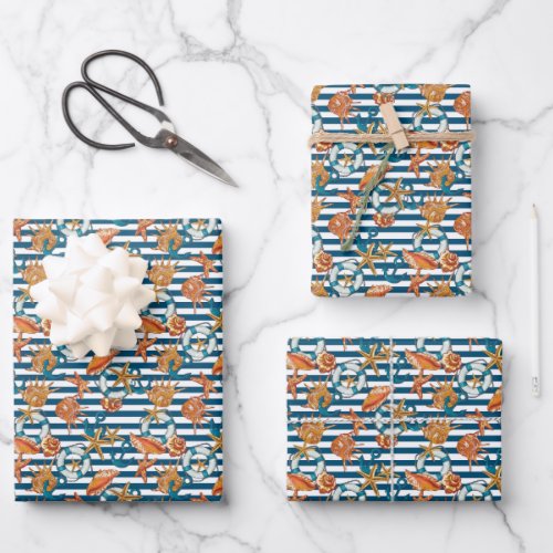 Sea Shells And Anchor Pattern Wrapping Paper Sheets