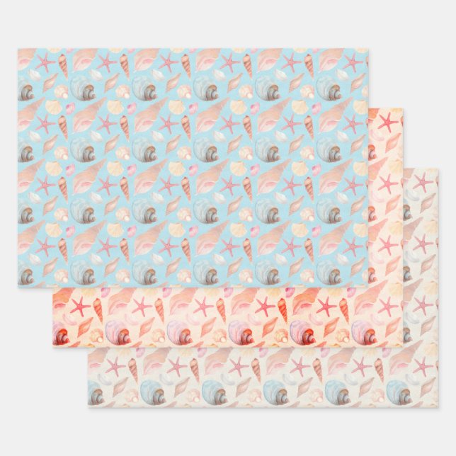 Sea Shells And Cones Set Of 3 Wrapping Paper Sheets (Set)