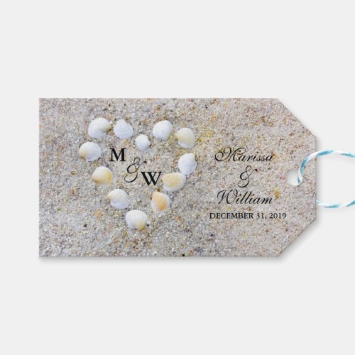 Sea Shells and Sand Heart Wedding Favor Tags