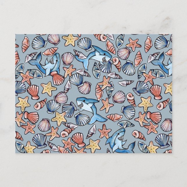 Sea Shells and Sharks Shark Pattern                Postcard (Front)
