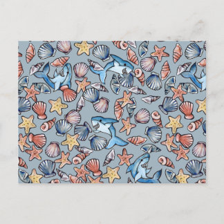 Sea Shells and Sharks Shark Pattern Postcard