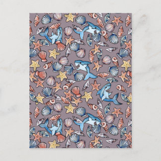 Sea Shells and Sharks Shark Pattern Postcard