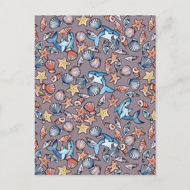 Sea Shells and Sharks Shark Pattern                Postcard (Front)