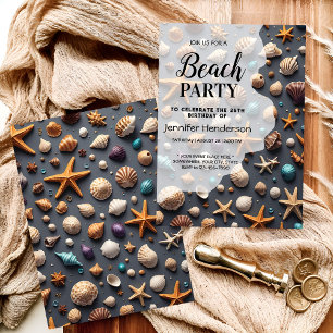 Sea shells and starfish birthday invitation