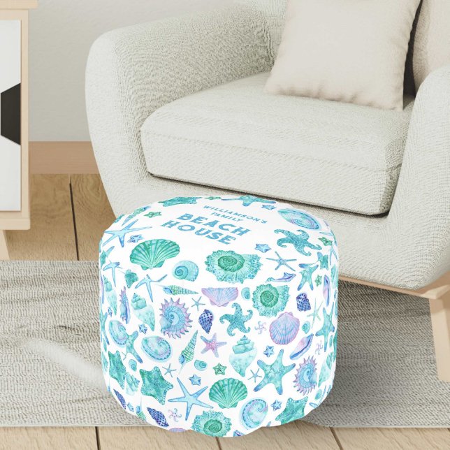 Sea Shells and Starfish Family Beach House  Pouf (Sea Shells and Starfish Family Beach House Pouf)
