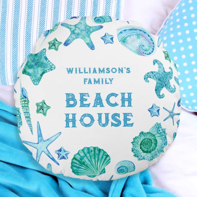 Sea Shells and Starfish Family Beach House  Round Pillow (Sea Shells and Starfish Family Beach House Round Pillow)