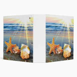 Sea shells and starfish on beach 3 ring binder