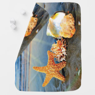 Sea shells and starfish on beach baby blanket