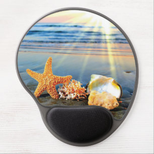 Sea shells and starfish on beach gel mouse pad
