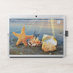 Sea shells and starfish on beach HP laptop skin