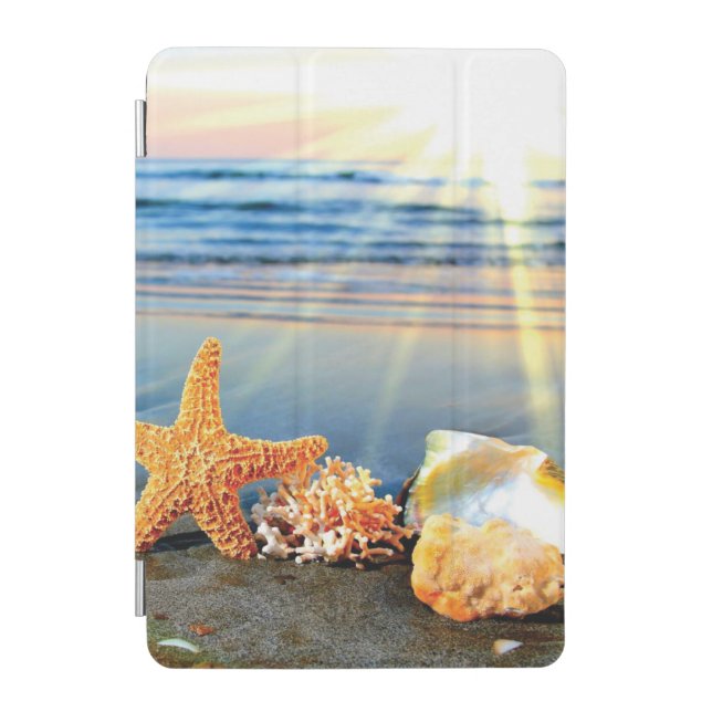 Sea shells and starfish on beach iPad mini cover (Front)