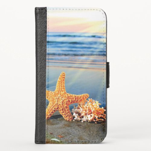 Sea shells and starfish on beach iPhone XS wallet case