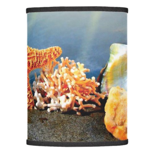 Sea shells and starfish on beach lamp shade