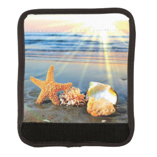Sea shells and starfish on beach luggage handle wrap