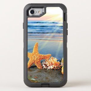 Sea shells and starfish on beach OtterBox defender iPhone SE/8/7 case