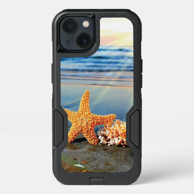 Sea shells and starfish on beach otterbox iPhone case (Back)