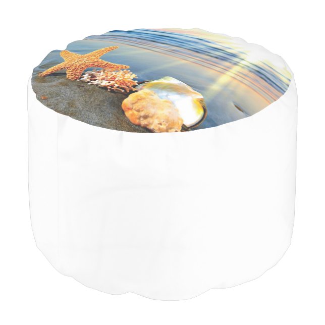 Sea shells and starfish on beach pouf (Angled Back)