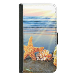 Sea shells and starfish on beach samsung galaxy s5 wallet case