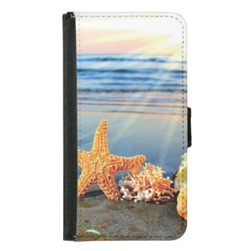 Sea shells and starfish on beach samsung galaxy s5 wallet case