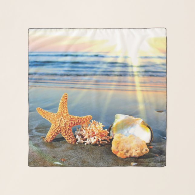 Sea shells and starfish on beach scarf (Front)