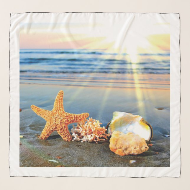 Sea shells and starfish on beach scarf (Front)
