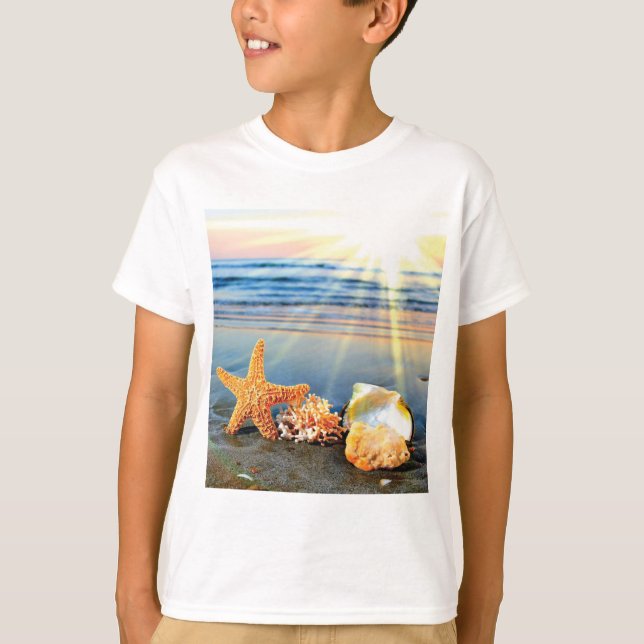 Sea shells and starfish on beach T-Shirt (Front)