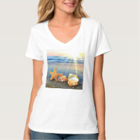 Sea shells and starfish on beach