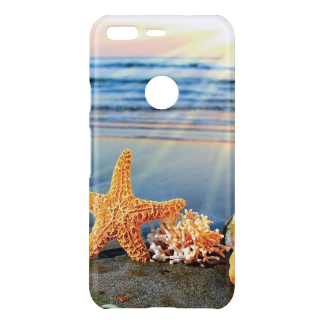 Sea shells and starfish on beach uncommon google pixel case (Back)