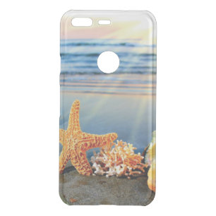 Sea shells and starfish on beach uncommon google pixel case