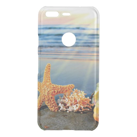 Sea shells and starfish on beach uncommon google pixel case (Back)