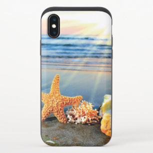 Sea shells and starfish on beach iPhone XS slider case