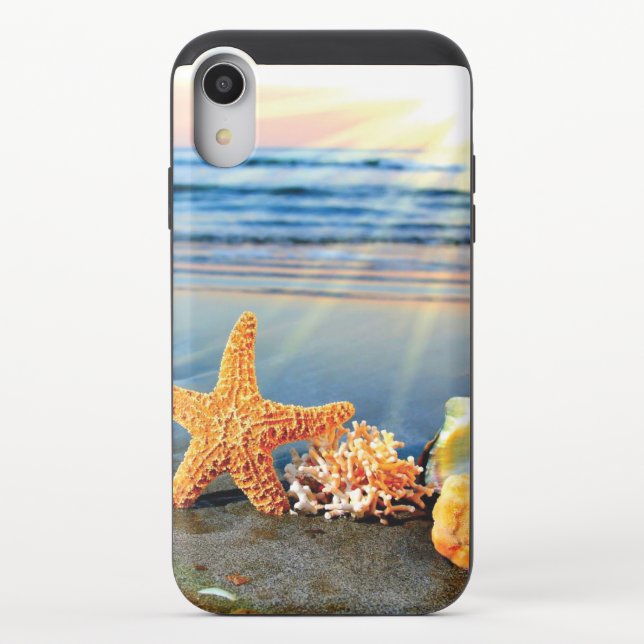 Sea shells and starfish on beach uncommon iPhone case (Back)